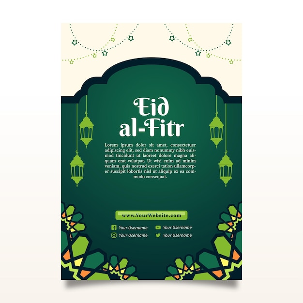 Vettore green islamic flyer background design con accenti dorati e semplici ornamenti