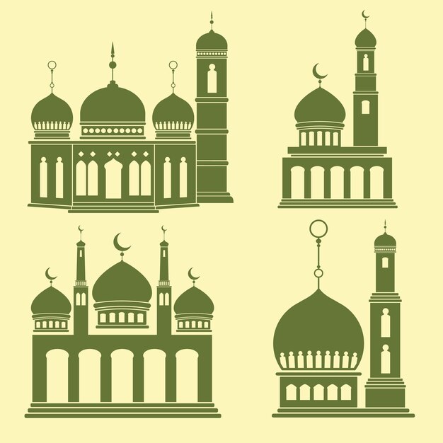 Green islamic mosque silhouette