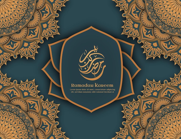 Vector green islamic ramadan background with gold ornament premium vector