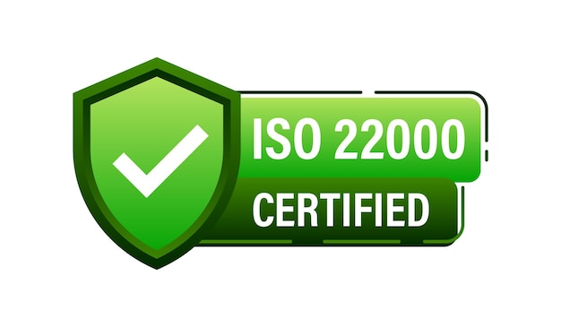 Illustrazione vettoriale verde del distintivo di certificazione della gestione della qualità iso 22000