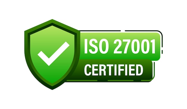 Illustrazione vettoriale verde del distintivo di certificazione della gestione della qualità iso 27001