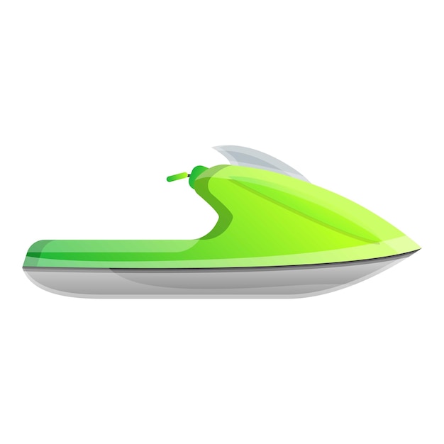 Green jet ski icon Cartoon of green jet ski vector icon for web design isolated on white background