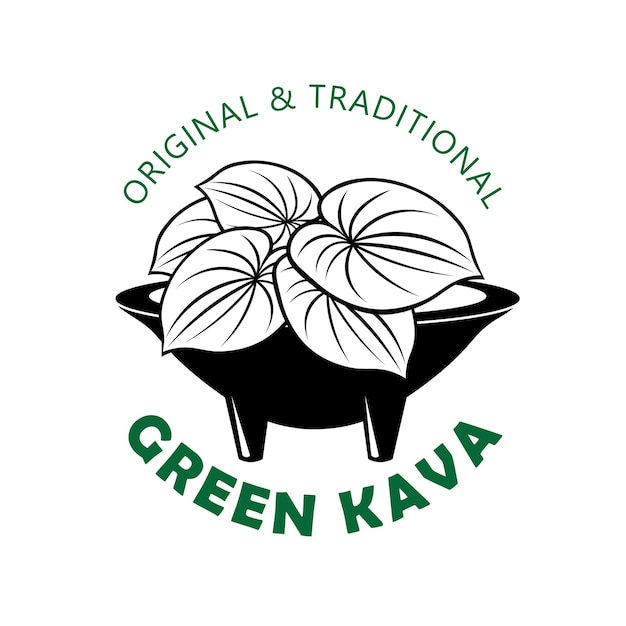 Green Kava Leaf with traditional Drink Bowl vector illustration