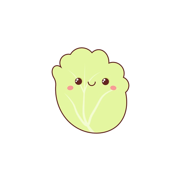 Green kawaii cabbage leaf with smile