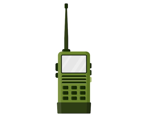 Green khaki military portable radio transmitter or walkie talkie.