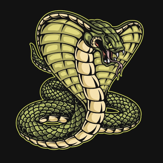 Vector green king cobra snake template in vintage style