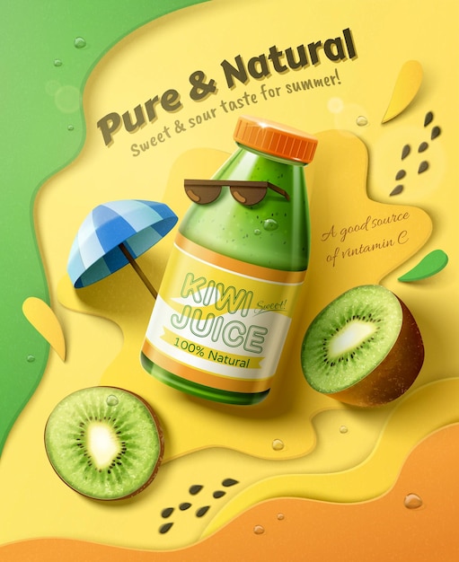 Vector green kiwi juice promo ad