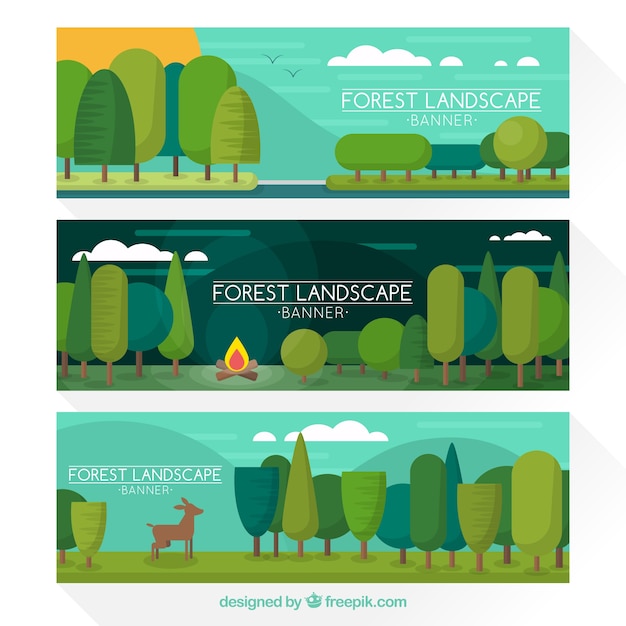 Vector green landscape banners set