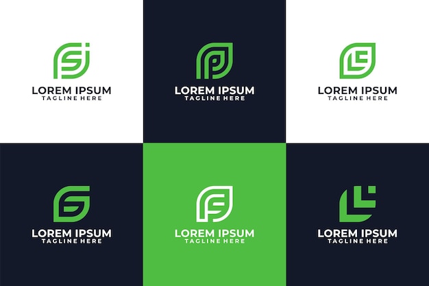 Green leaf abstract logo collection