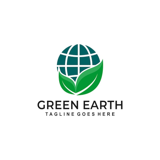 Logo di illustrazione di foglia verde e terra isolato su sfondo bianco adatto per il logo della natura