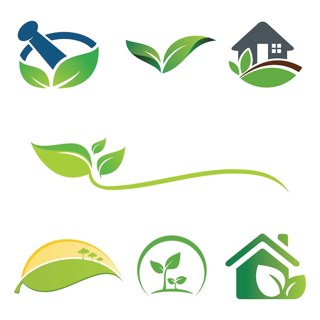 Vettore insieme di logo di ecologia foglia verde
