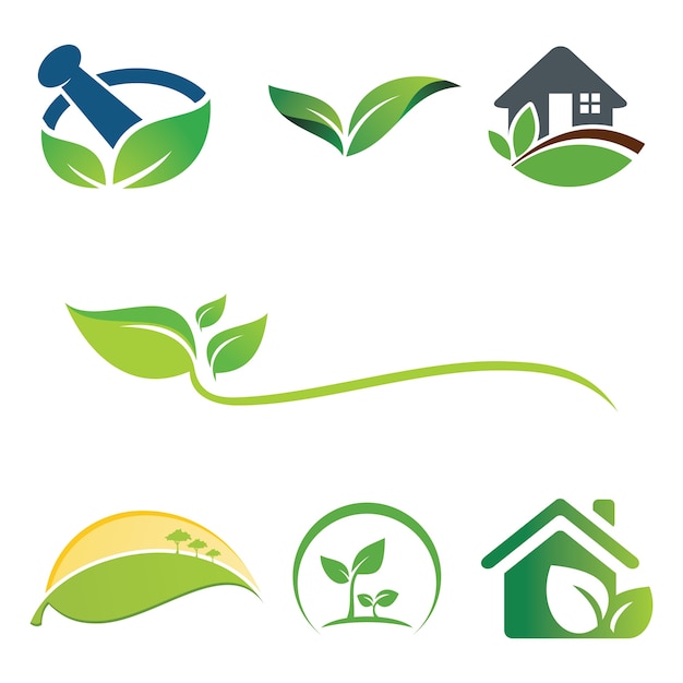 Green leaf ecology logo set