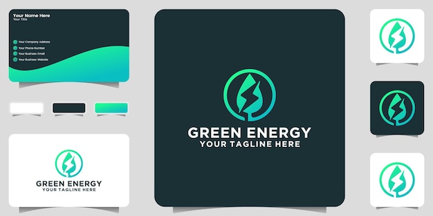 Green leaf energy logo and business card inspiration