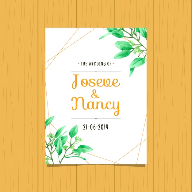 Green Leaf  Hand drawn Wedding Card template