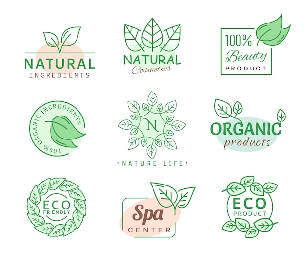 Vector green leaf icons organic cosmetics eco products