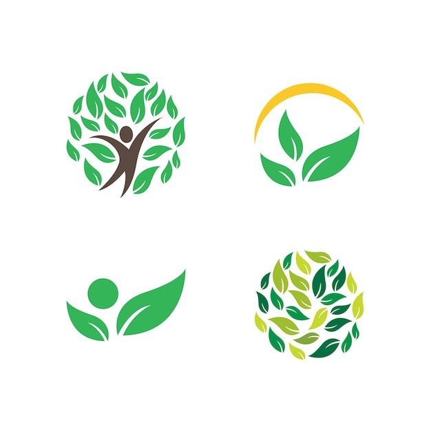 Design piatto con icona logo natura illustrazione foglia verde