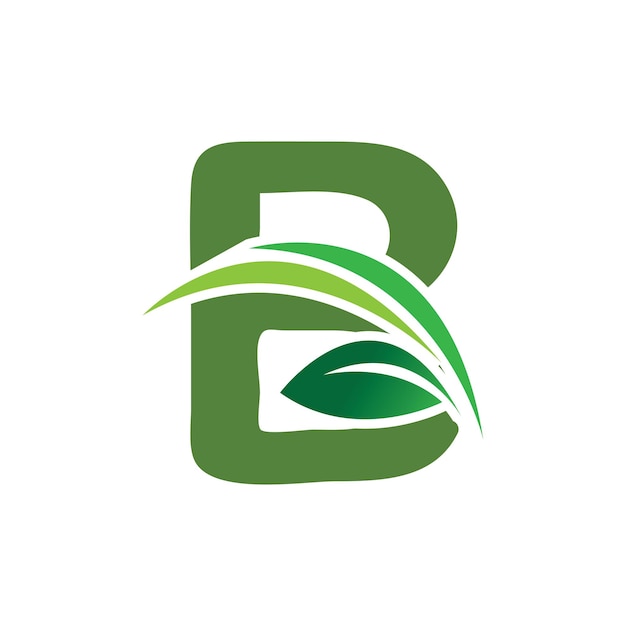 Vettore vettore di progettazione del logo del monogramma della lettera e della foglia verde