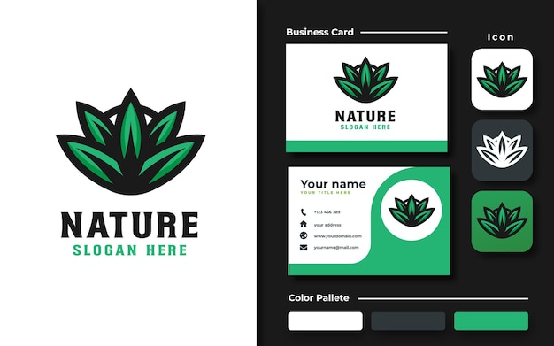 Набор брендинга шаблон логотипа зеленый лист