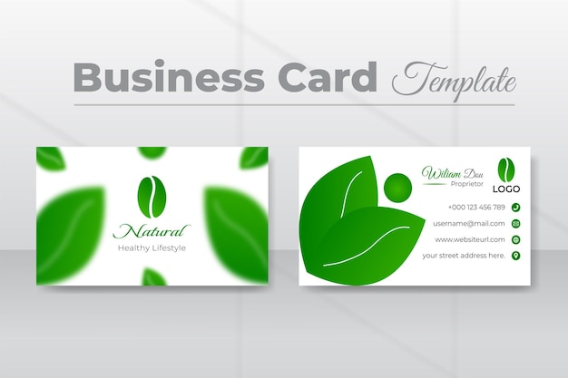 Vector green leaf natural business card template