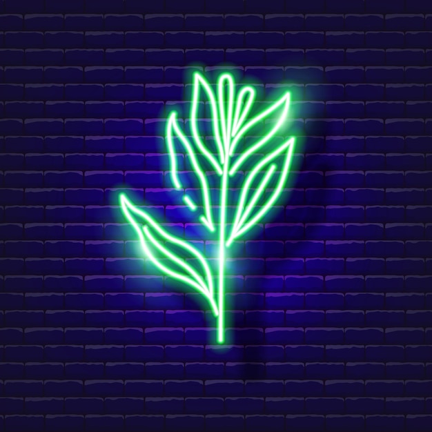 Green leaf neon icon Neon nature sign Vector illustration for design