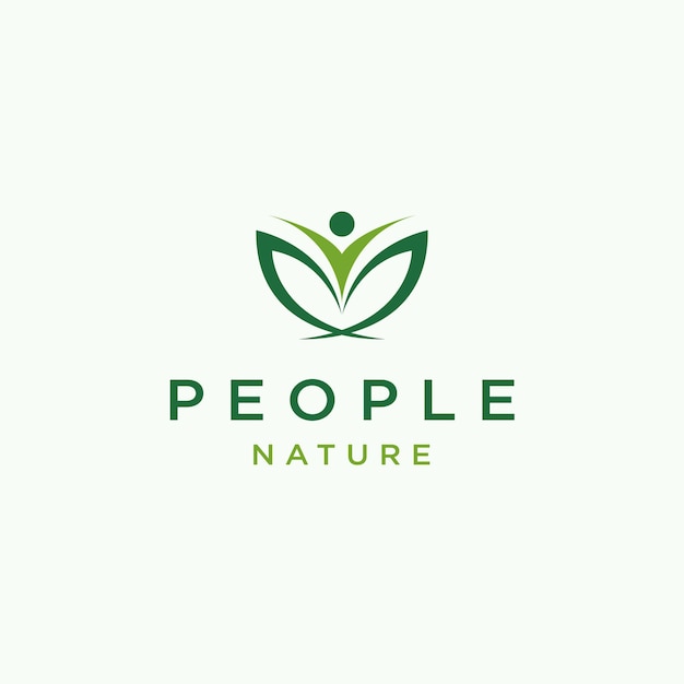 Green leaf people  logo design template flat vector illustration