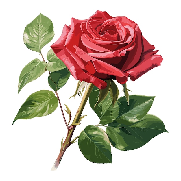 green leaf red rose vector