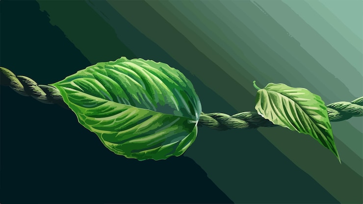 Vector green leaf in roped form vector illustration