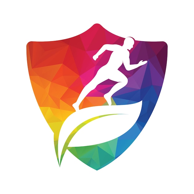 Green leaf runner logo concept design. Physiotherapy treatment concept vector design.