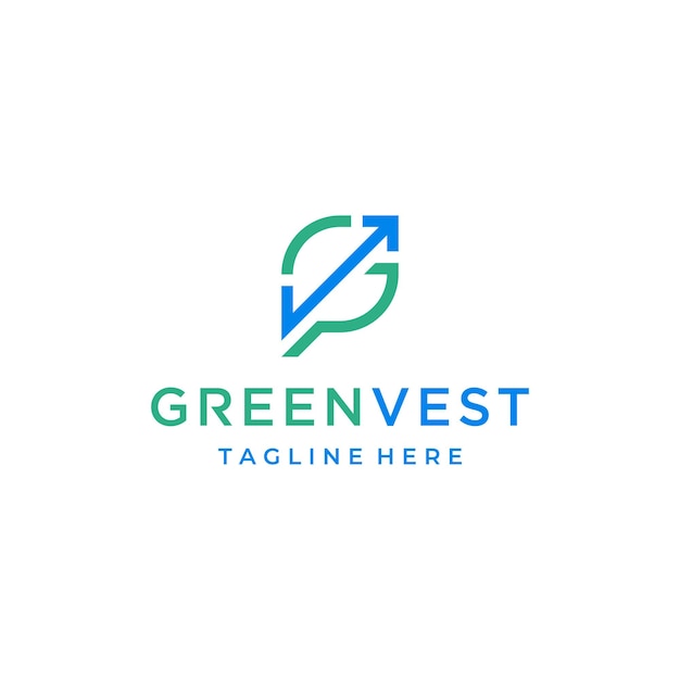 Green Leaf Shape Arrow up Growth with Initial Letter GV VG Financial Investment Logo Design