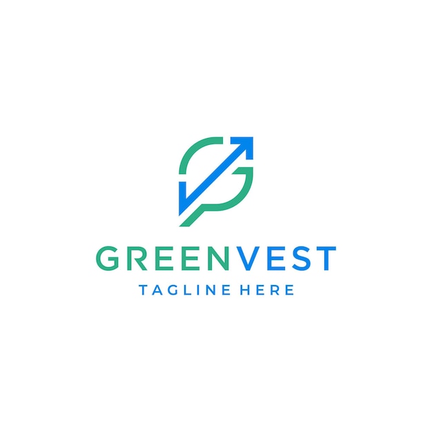 Green leaf shape arrow up growth with initial letter gv vg financial investment logo design