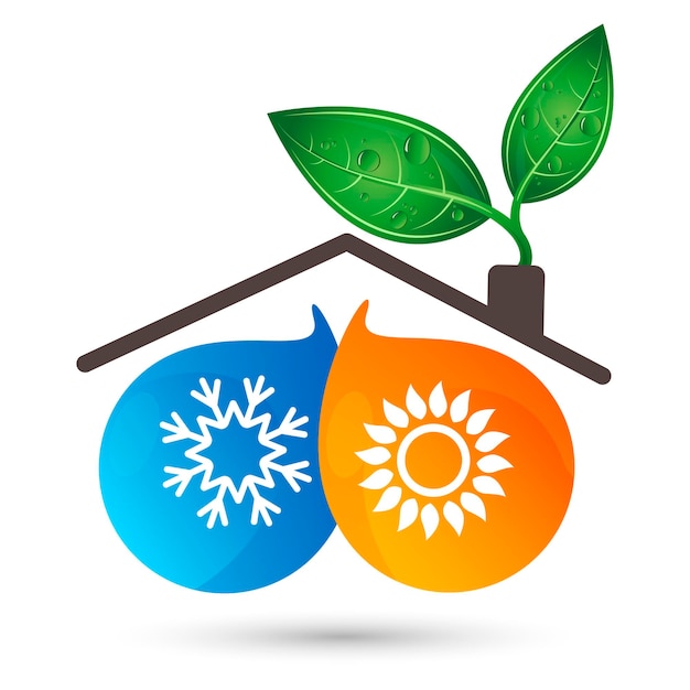 Green leaf snowflake and sun design for air conditioner and heating
