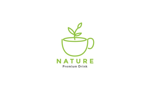 Green leaf tea cup simple line logo vector icon symbol graphic design illustration