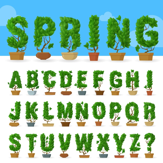 Vector green leaf vector abc typeface font vector character set