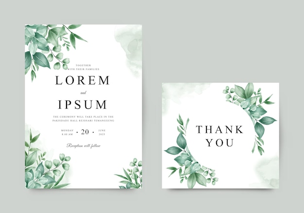 Green leaf wedding invitation card template