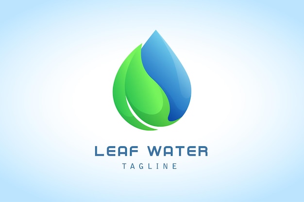 Green leaf with blue water drop gradient logo for corporate