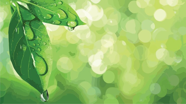 Vector 昧 な 背景 に 対し て 水 の 滴っ て いる 緑 の 葉 自然 の 美しさ を やか な 画像 に 捉え て いる