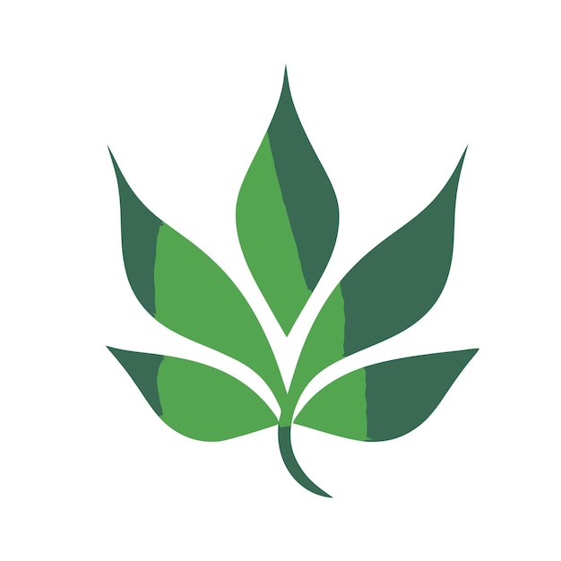 최소한의 로고가 적힌 흰색 배경의 녹색 잎