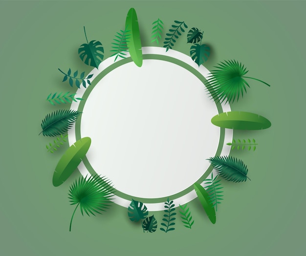 Green leafs or foliage with white circle frame.