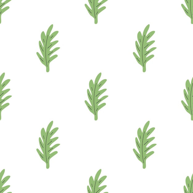 Green leafs seamless pattern vector hand drawn botanical illustration pretty scandi style for fabric