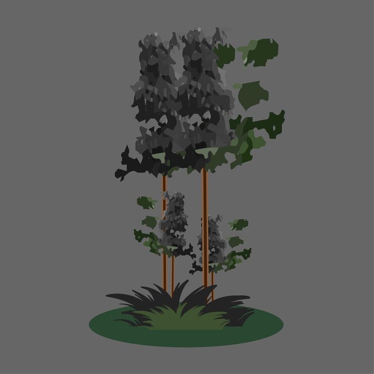 Vector green leafy trees and plants