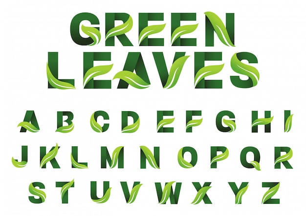 Vector green leaves alphabet