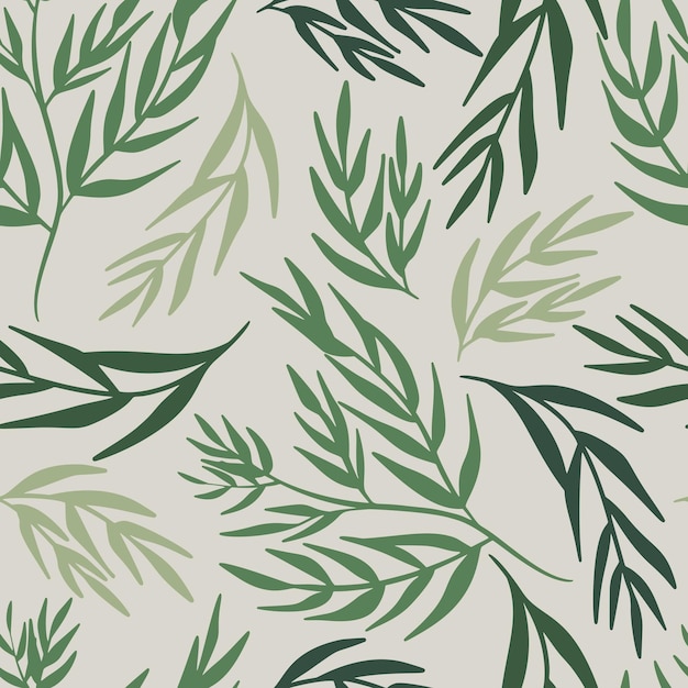 Green Leaves and Branches Seamless Pattern