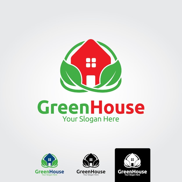 Vector green leaves eco home vector logo design template