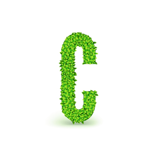 녹색 잎 글꼴입니다. 녹색 잎, 벡터 일러스트 레이 션으로 구성된 대문자 C.