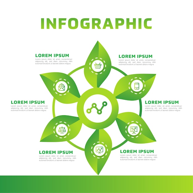 Зеленые листья инфографические. Зеленая бизнес-диаграмма и шаблон.