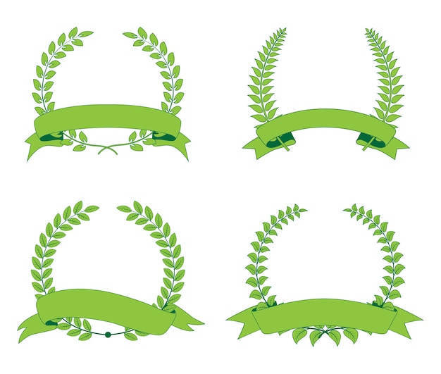 ベクトル 緑の葉月桂樹の花輪とリボン