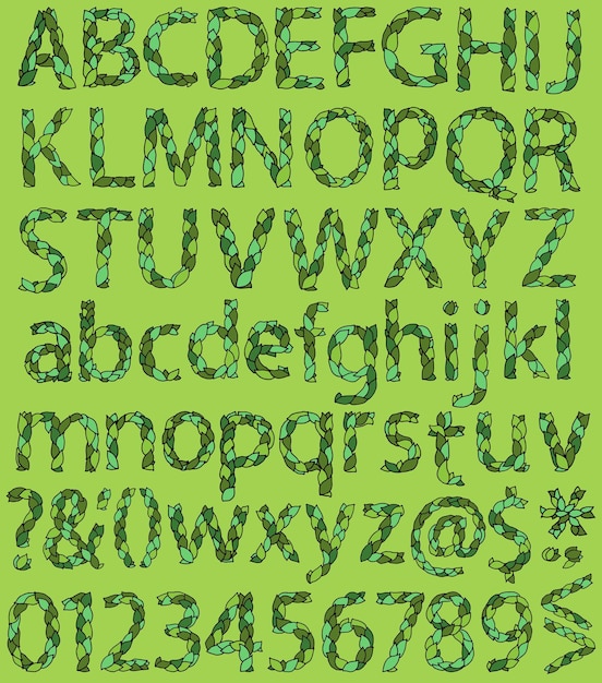 Green leaves pattern sketch font