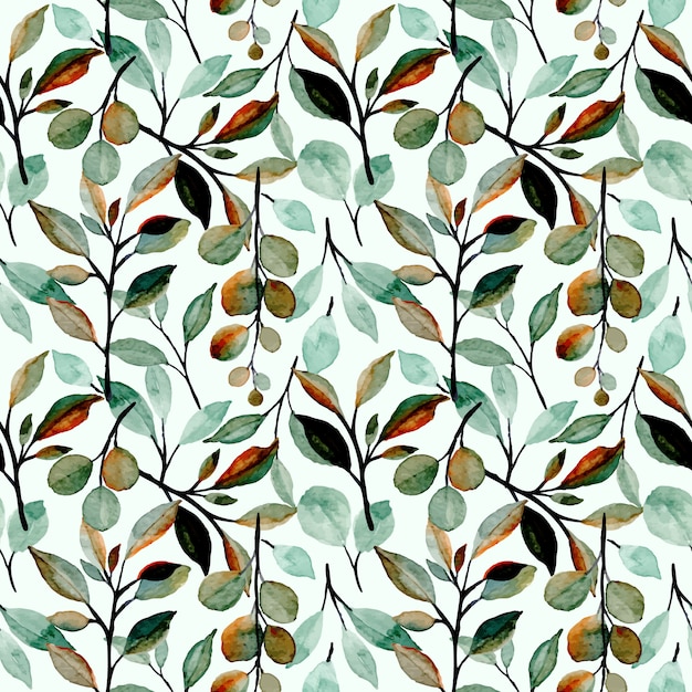 緑の葉の水彩画とのシームレスなパターン