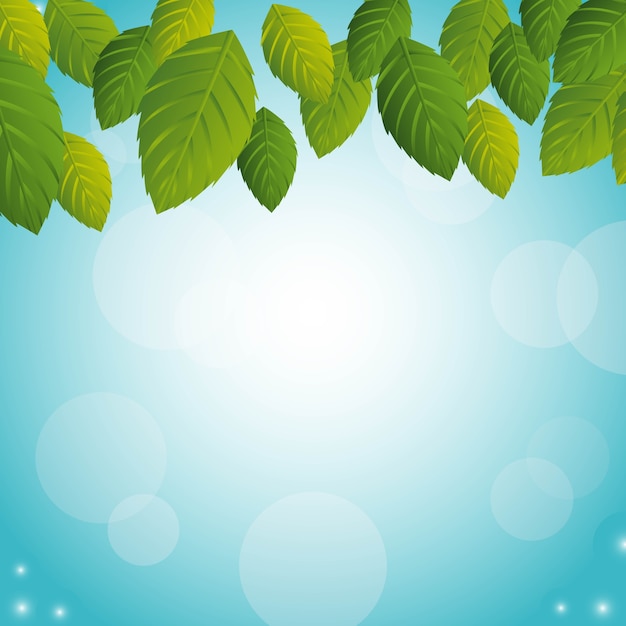 Green leaves over sky background vector illutration