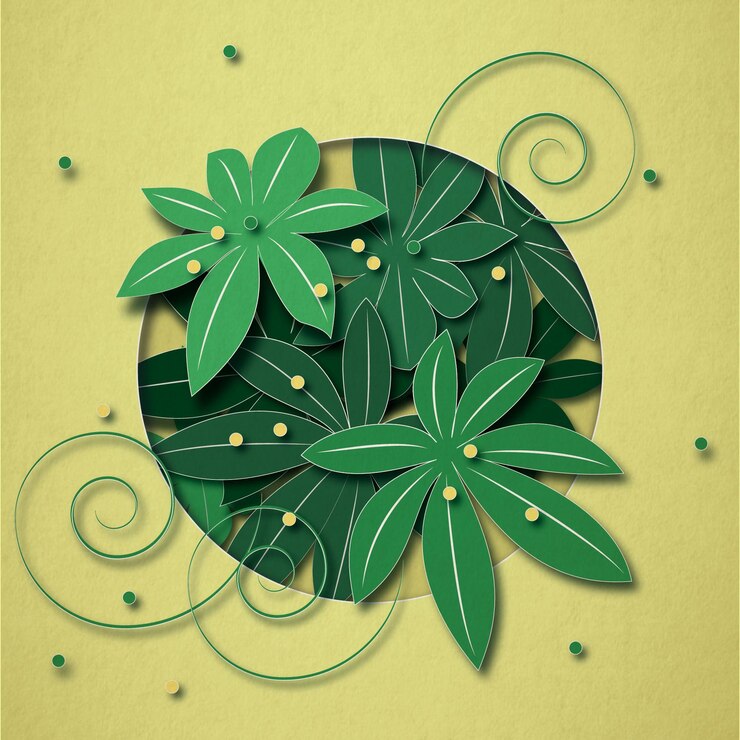 Vector green leaves. trendy vector illustration in paper cut style.